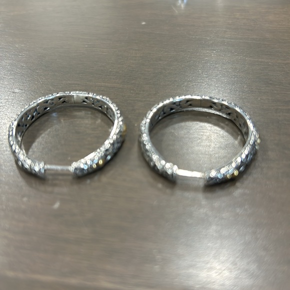 EFFY NEW Two-Tone Bead & Scroll Hoop Earrings - Picture 4 of 5